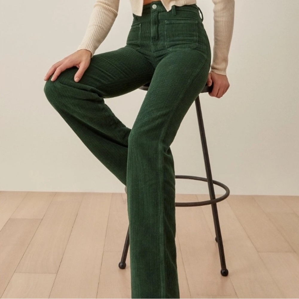 Reformation Alyssa High Rise Forest Green Corduroy Pants